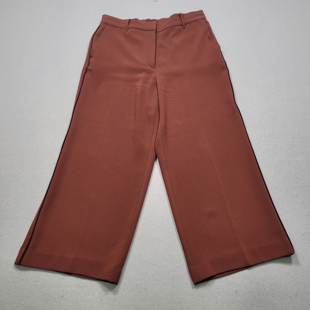 Ann Taylor Petite Wide Leg Side Stripe Pants Brick Red 6P Cropped Trousers